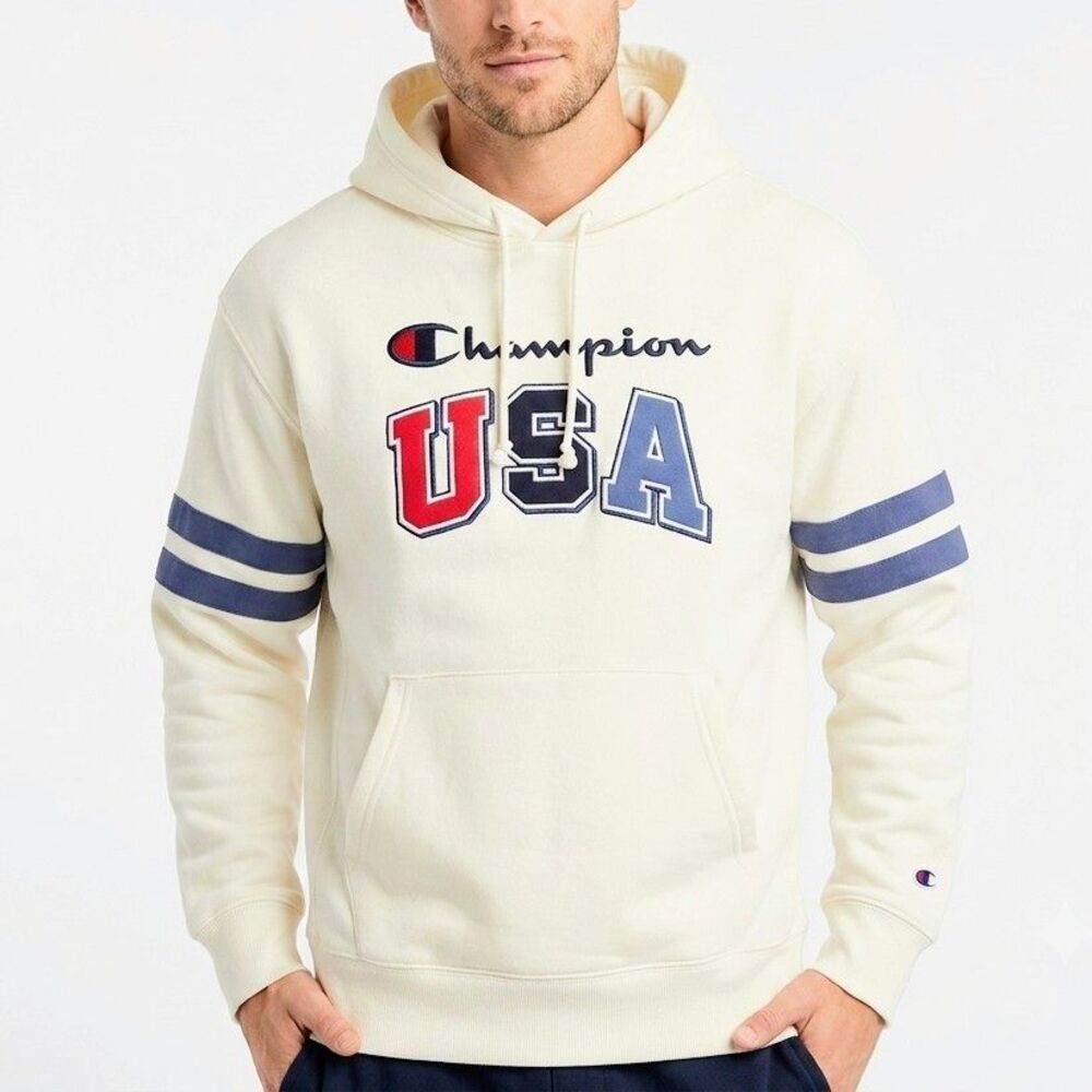 CHAMPION USA Hoodie Fleece Sweater Cream/White Unisex Youth Teen XL 18-20 NWT